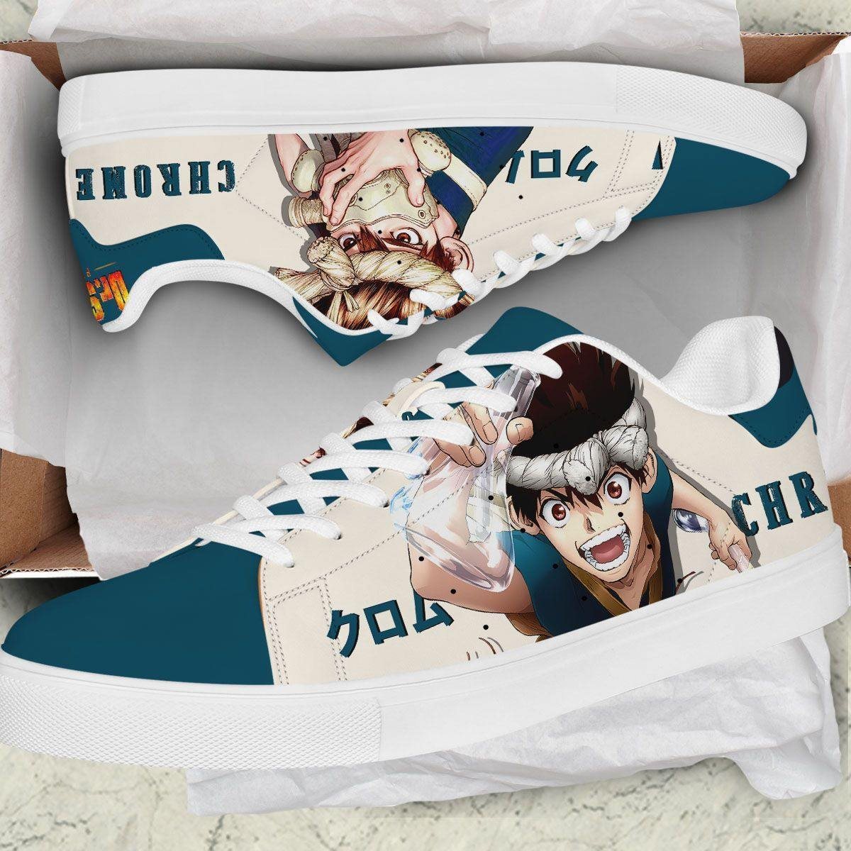 chrome skate sneakers custom dr. stone anime shoes 2 oa0nae