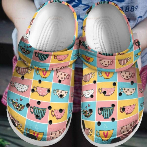 colorful coffee cups classic clogs shoes jjkruo