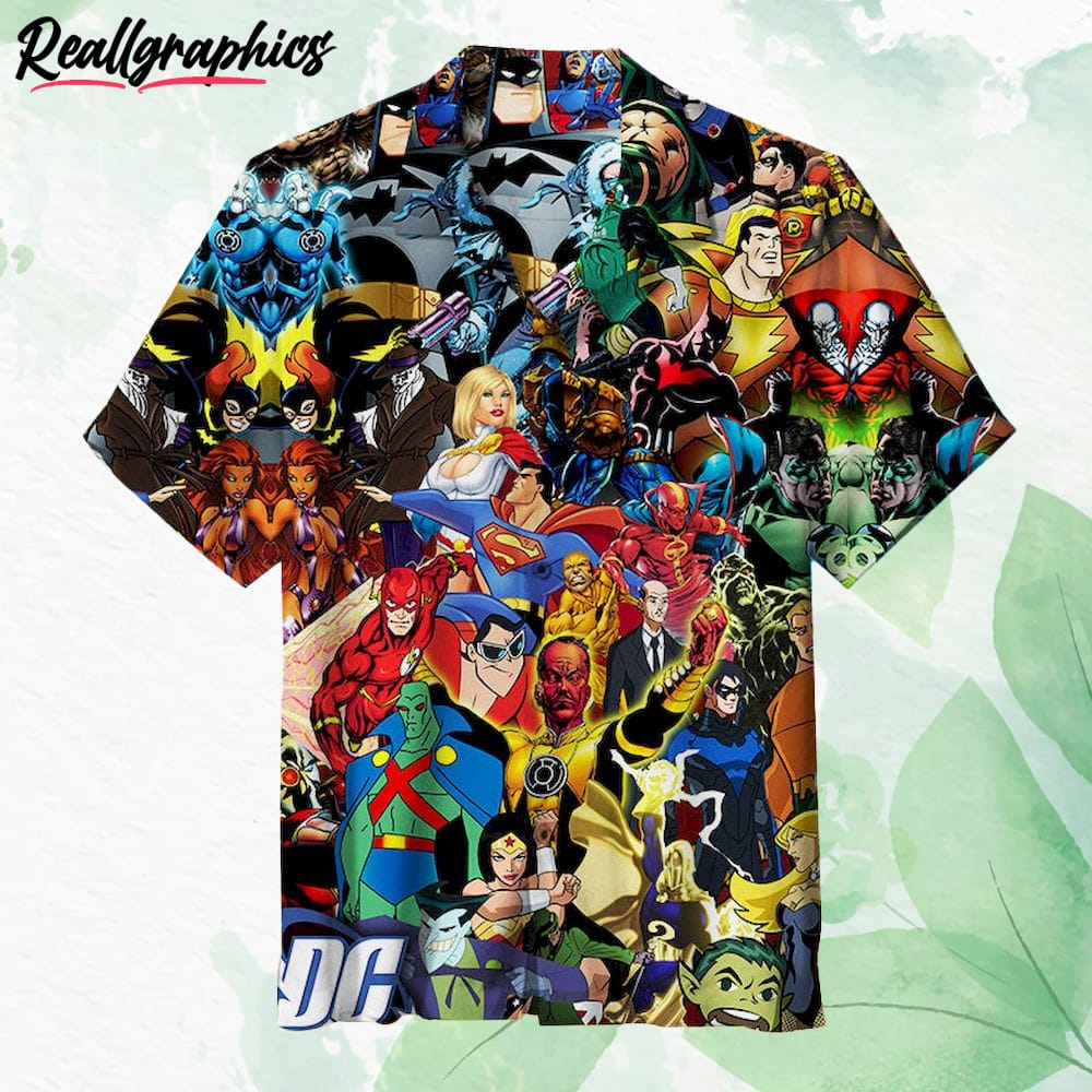 DC Comics Character Art Hawaiian Shirt, Short Sleeve Button-up Shirt
