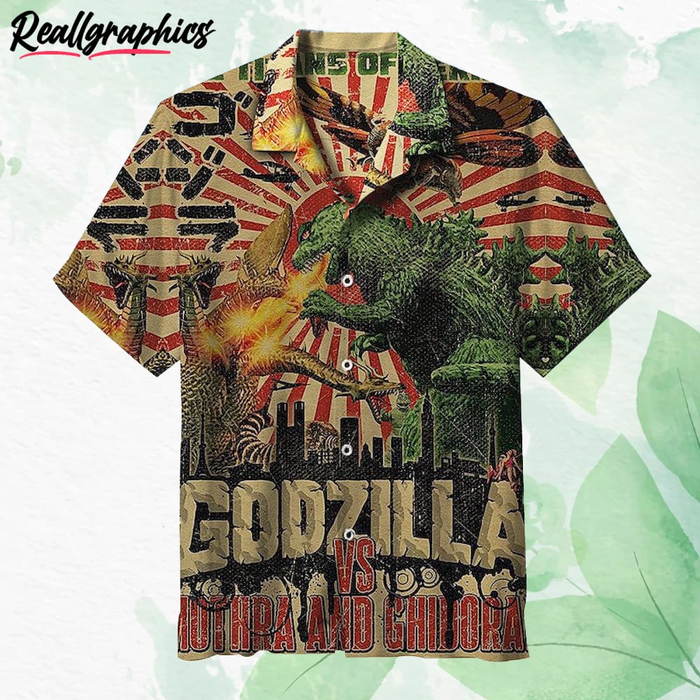 Godzilla vs Mothra and Ghidorah 3D Hawaiian Shirt, Short Sleeve Button-up Shirt