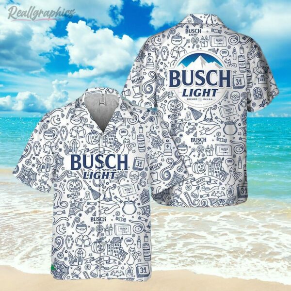 halloween doodle art busch light hawaiian shirt short sleeve button up shirt zi3ljv