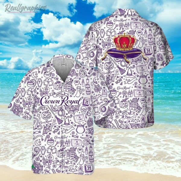 halloween doodle art crown royal hawaiian shirt short sleeve button up shirt h4eej1