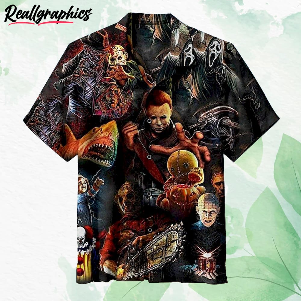 Horror Classic Killer Halloween Hawaiian Shirt, Short Sleeve Button-up Shirt