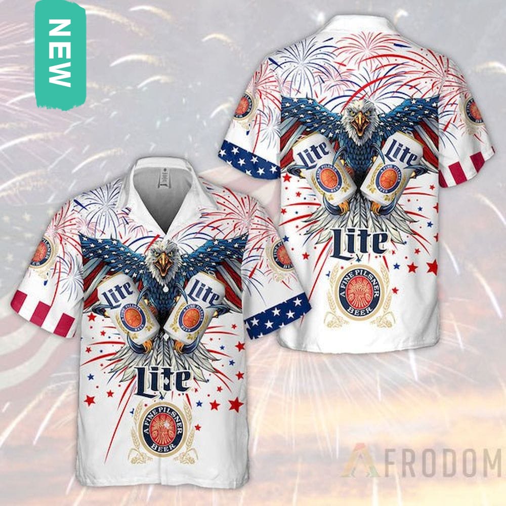 Independence Day Eagle Miller Lite Hawaii Shirt, Short Sleeve Button-up Shirt