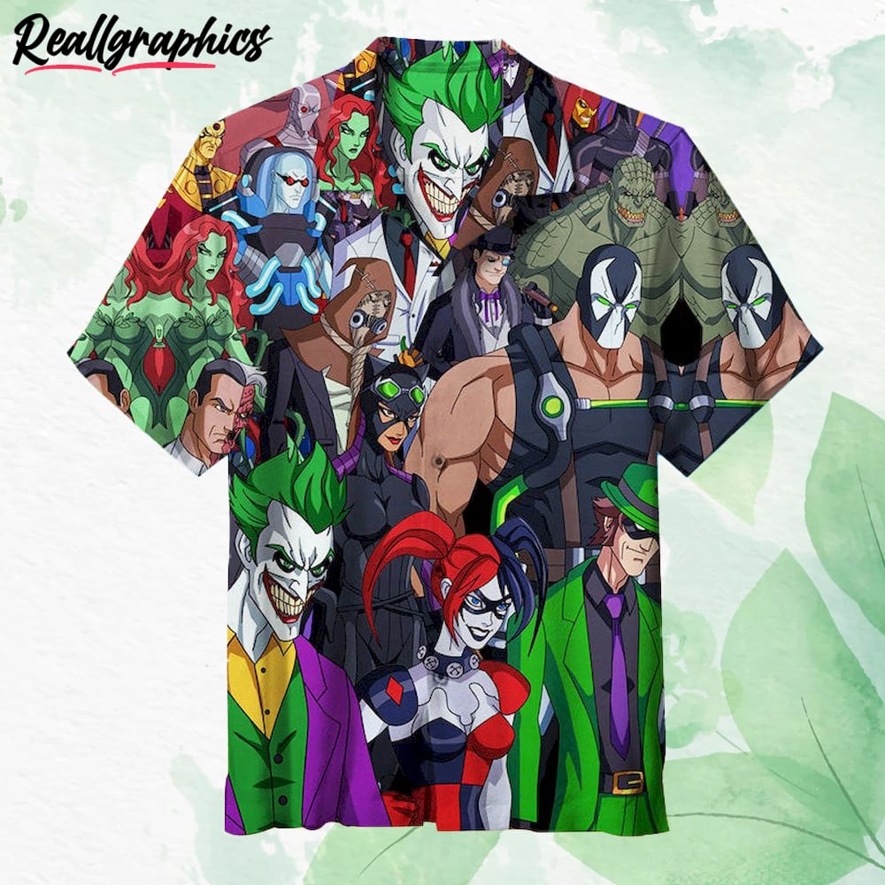 Joker and Gotham Villains Hawaiian Shirt, Short Sleeve Button-up Shirt