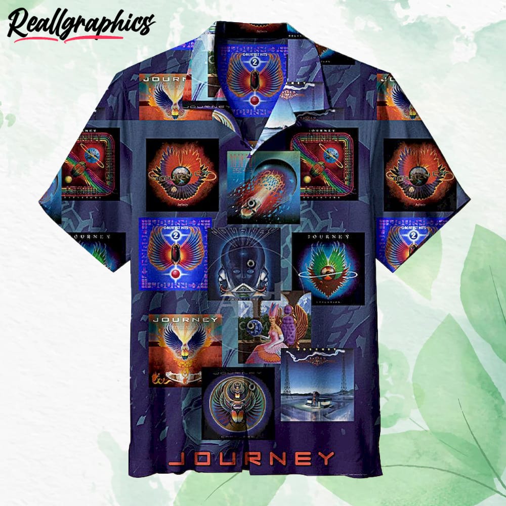 Journey Album Collage Hawaiian Shirt, Short Sleeve Button-up Shirt
