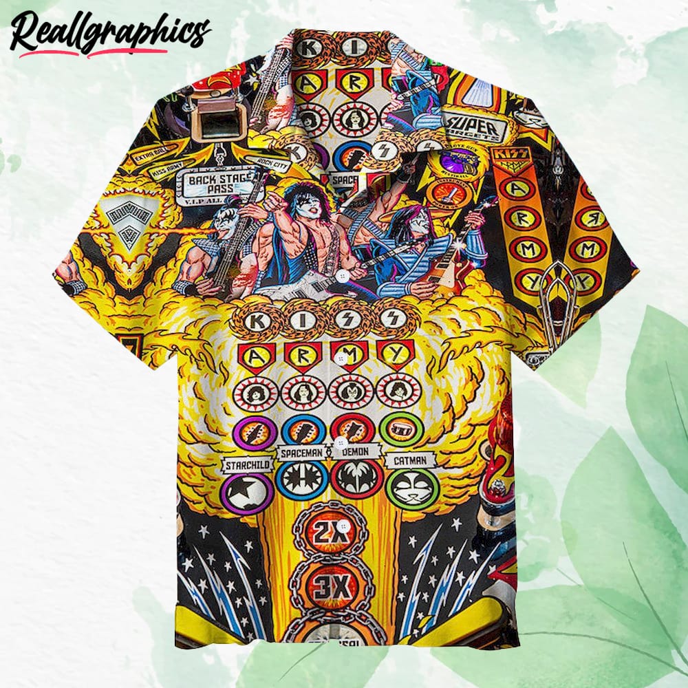Kiss Pinball Rock Band Hawaiian Shirt, Short Sleeve Button-up Shirt