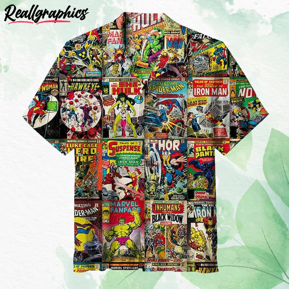 Marvel Magazine Poster Hawaiian Shirt, Short Sleeve Button-up Shirt