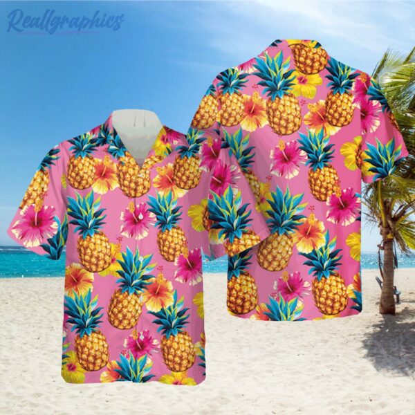 pineapple and hibicus pink hawaiian shirt 1 zplagr