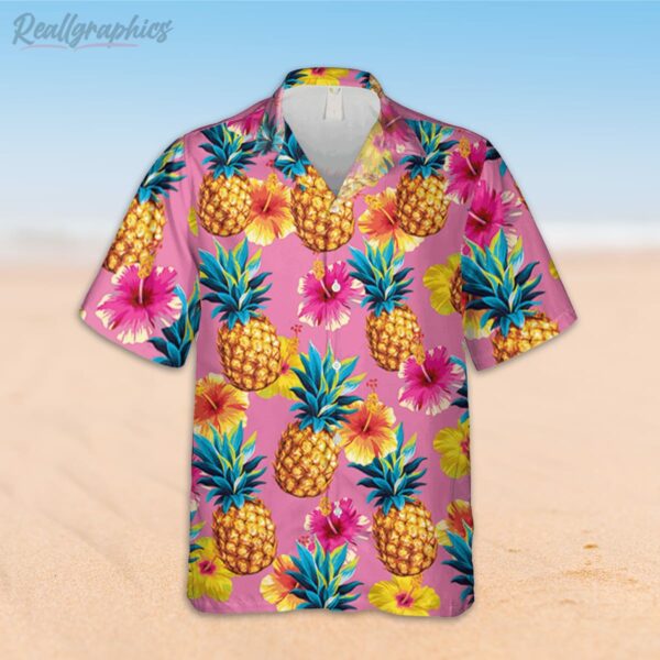 pineapple and hibicus pink hawaiian shirt 2 ahm51l