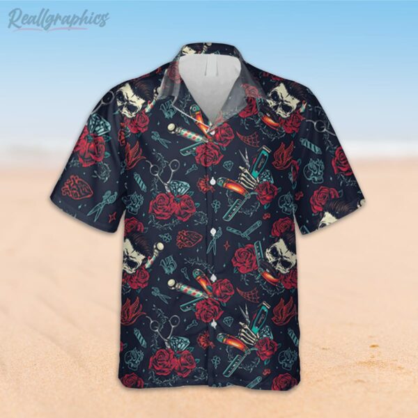 skull barber hawaiian shirt hairdressing outfit for men 2 wgjw1w