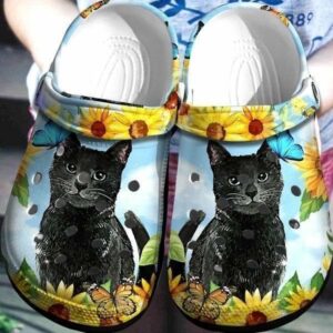 sunflower and black cat cute animal classic clogs shoes qyx2ew