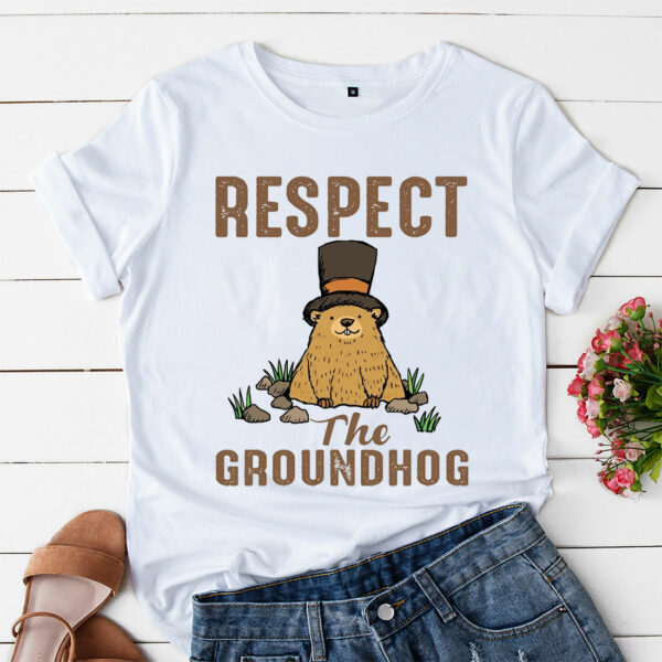 a t shirt white respect the groundhog zmg3gg