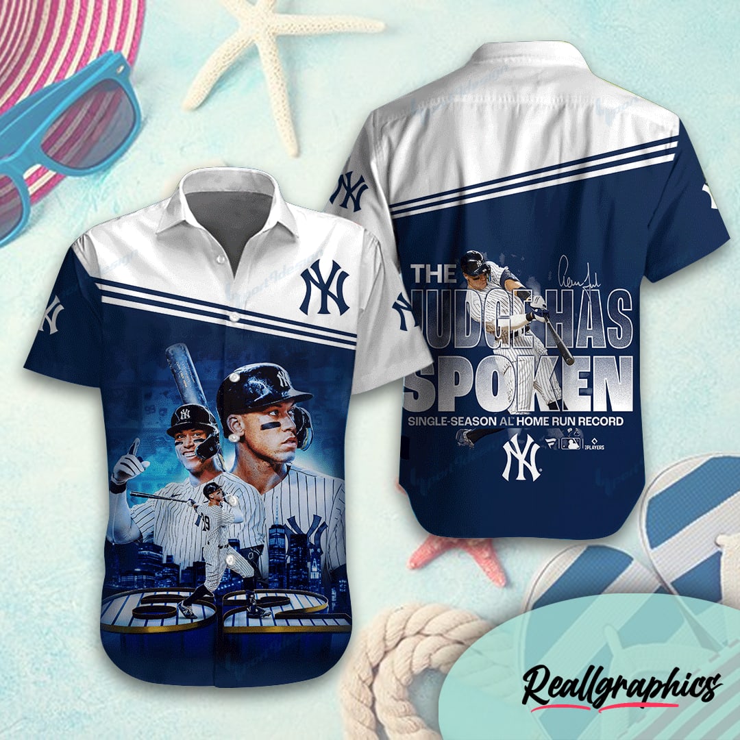 Aaron Judge-New York Yankees Short Sleeve Button Shirt - Reallgraphics