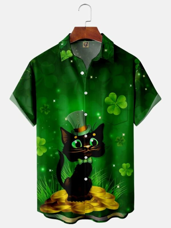 black cat st. patricks day chest pocket short sleeve shirt 2 yjv1cj