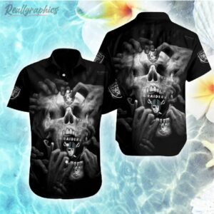 black las vegas raiders skull hawaiian shirt sy4fmd