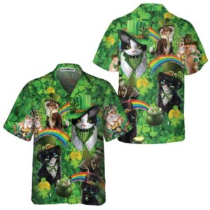 cats saint patricks day hawaiian button shirt 3 hfeuek