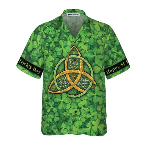 happy st patricks day celtic knot clover pattern button shirt 1 tjyvdk