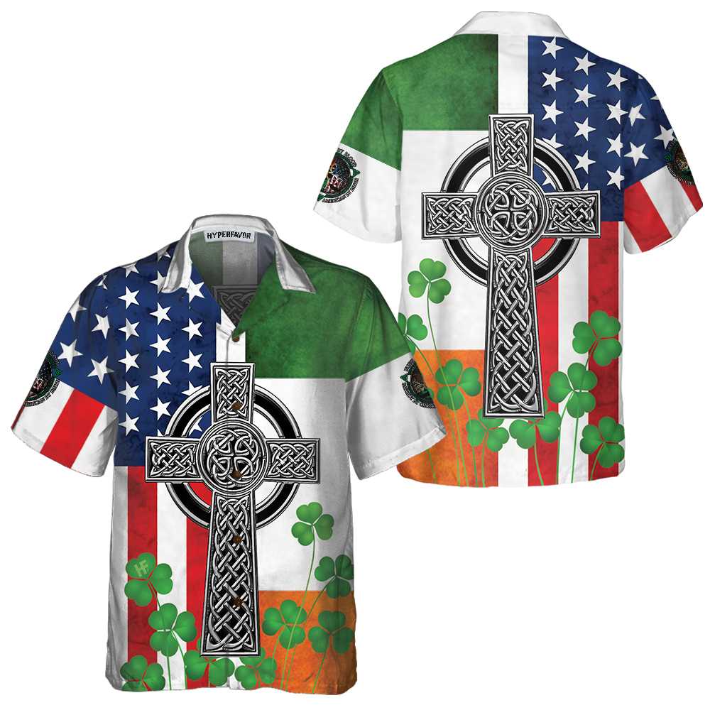 irish celtic cross shamrock american hawaiian shirt