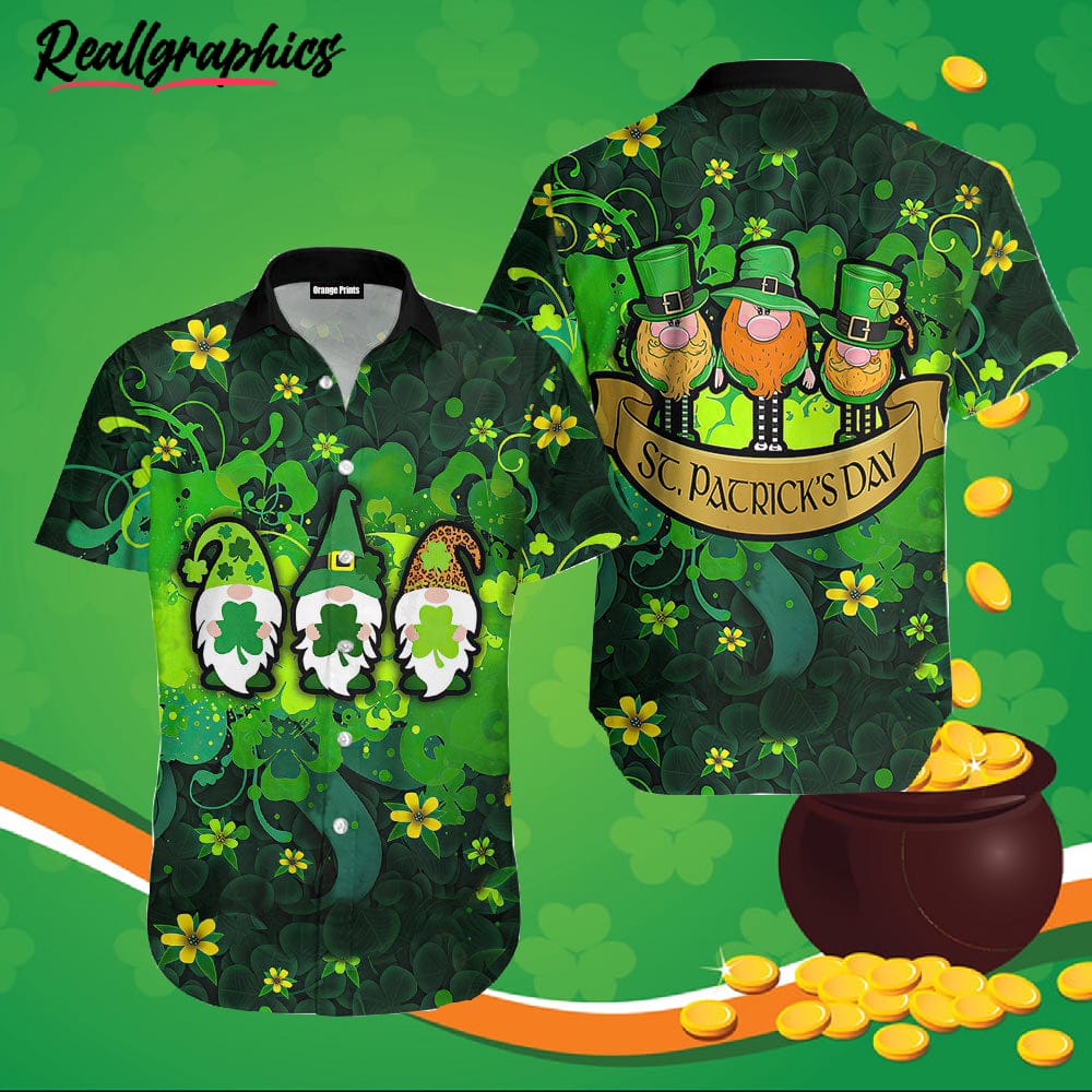 Irish St Patrick's Day Gnomes Leprechaun Short Sleeve Button Shirt