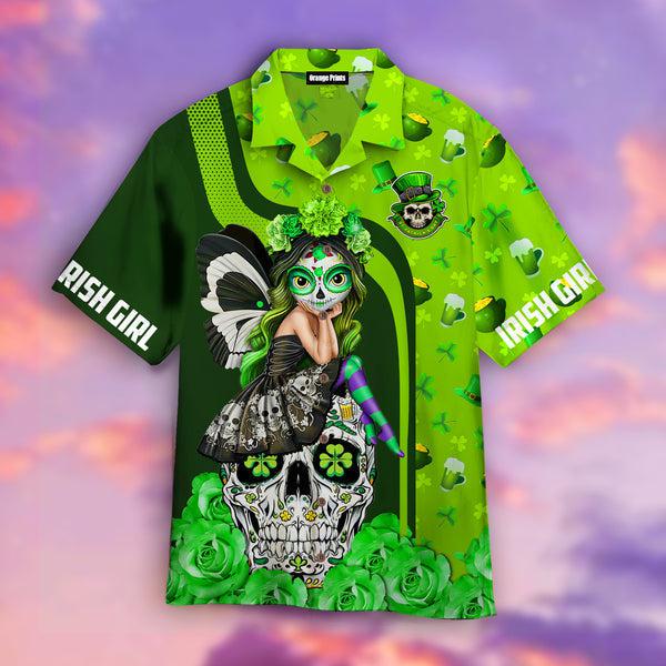 Irish Sugar Girl Skull St Patrick's Day Hawaiian Shirt