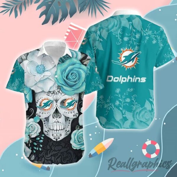 miami dolphins skull hawaiian shirt nfl gift for fan hawaiian graphic print short sleeve ehkf05
