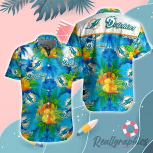 miami dolphins tropical short sleeve button shirt btncjm