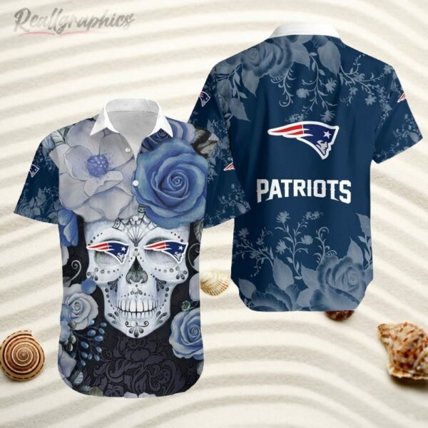 new england patriots rose skull hawaiian casual button shirt 1 t6t6rb