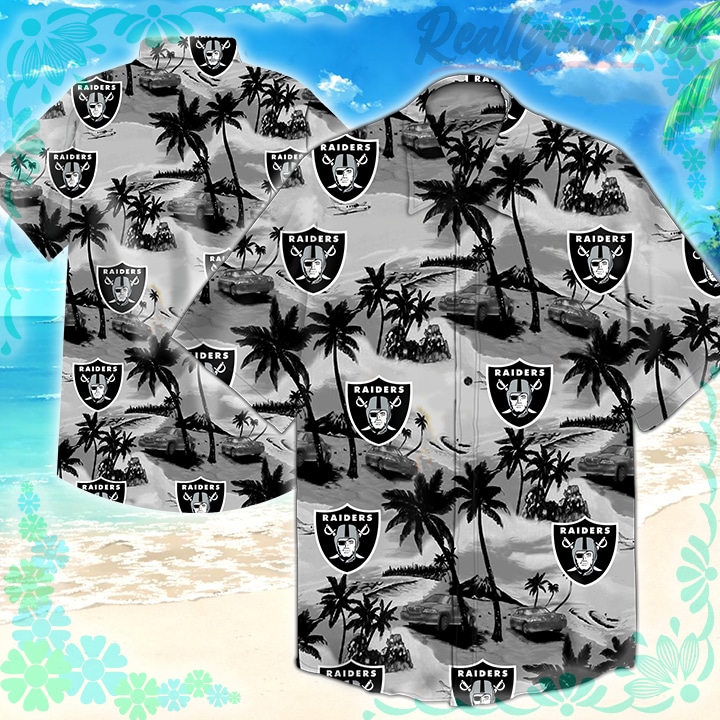 Oakland Raiders Hawaiian Shirt Tropical Flower Short Sleeves ...