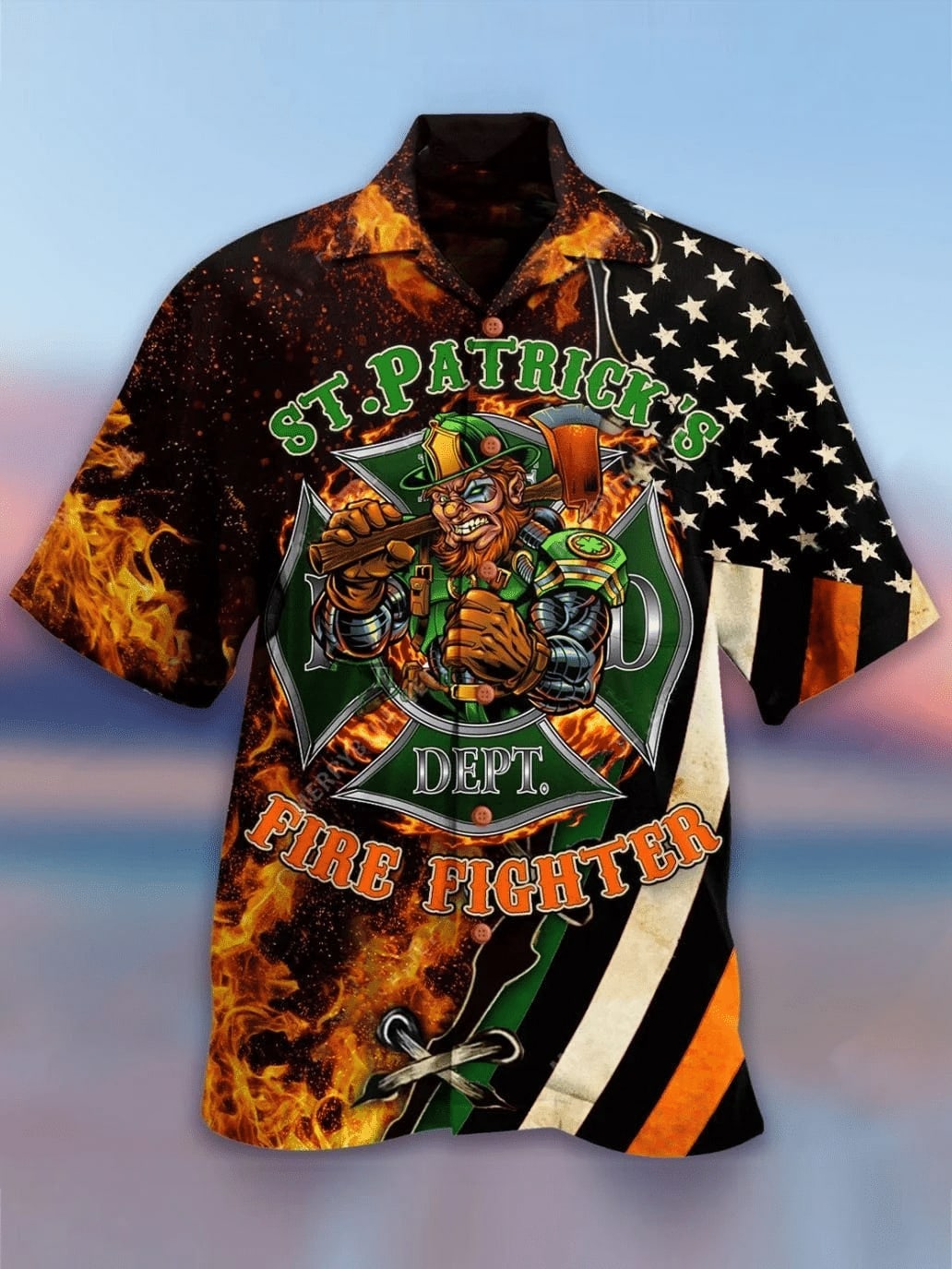Saint Patrick's Day Fire Fighter Button Up Shirt