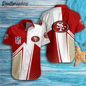 san francisco 49ers nfl red and white short sleeve button shirt 33 blfpkm