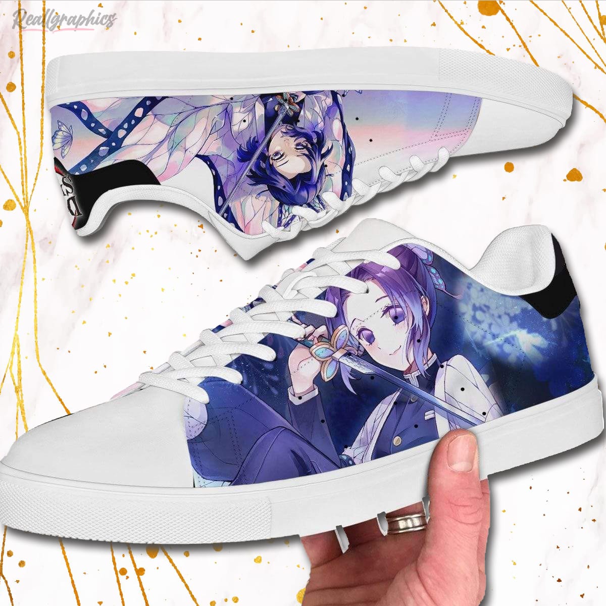 Shinobu Kocho Skate Sneakers Custom Demon Slayer Anime Shoes