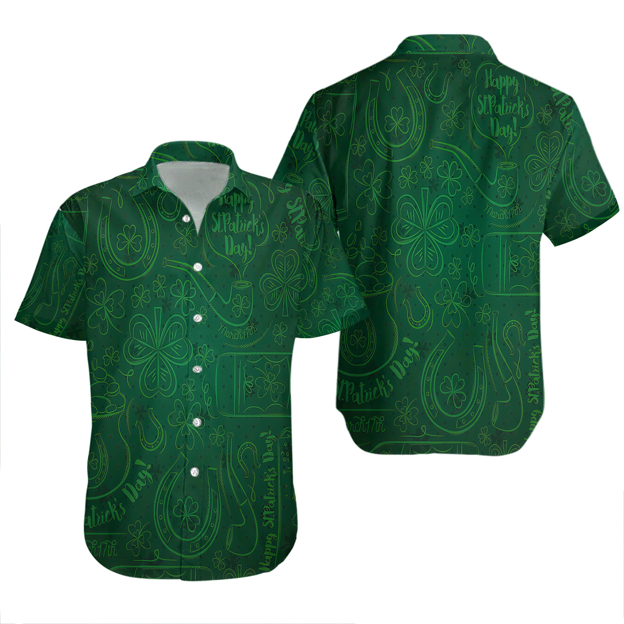 St Patrick's Day Green Shamrock Pattern Hawaiian Shirt