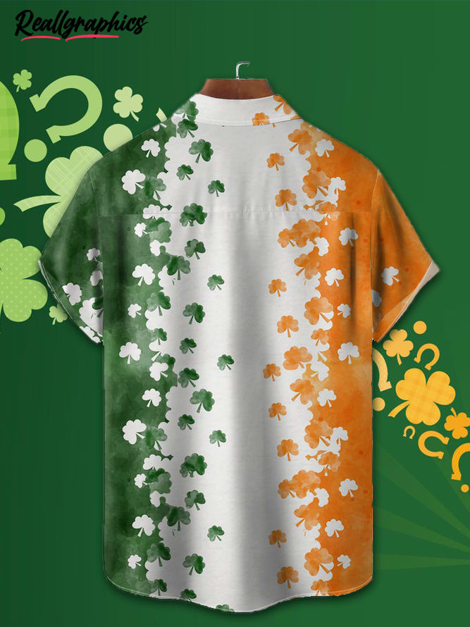 St. Patrick's Day Four Leaf Clover Chest Pocket Short Sleeve Shirt