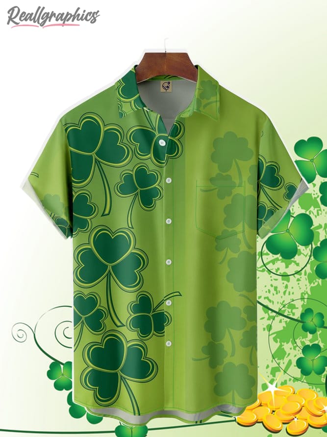 St. Patrick's Day Shamrock Pattern Chest Pocket Short Sleeve Shirt