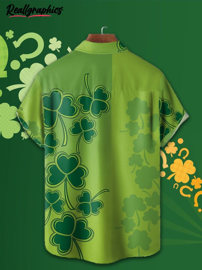 St. Patrick's Day Shamrock Pattern Chest Pocket Short Sleeve Shirt