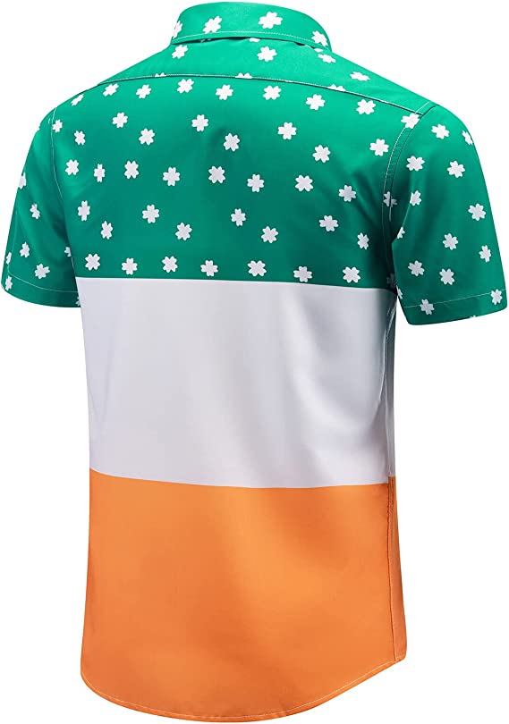 St.Patrick's Day Irish Flag Printed Casual Short Sleeve Hawaiian Button Up Shirt