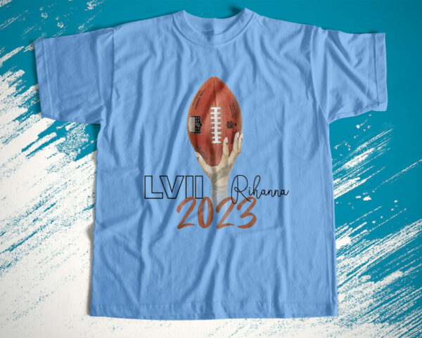 t shirt light blue rihanna super bowl lvii 2023 nphuoy
