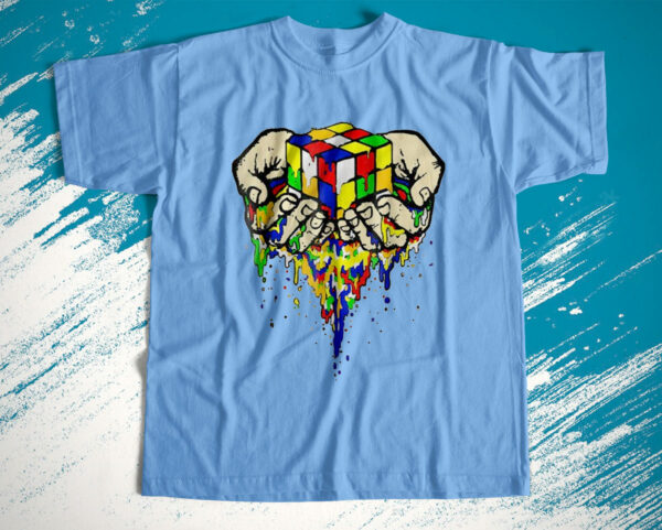t shirt light blue rubix cube melting in your hands awesome graphic ults6z