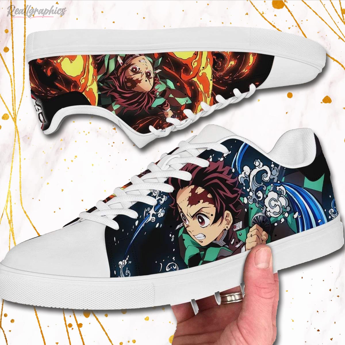 Tanjiro Stan Smith Shoes Low Top Anime Sneakers Custom Demon Slayer