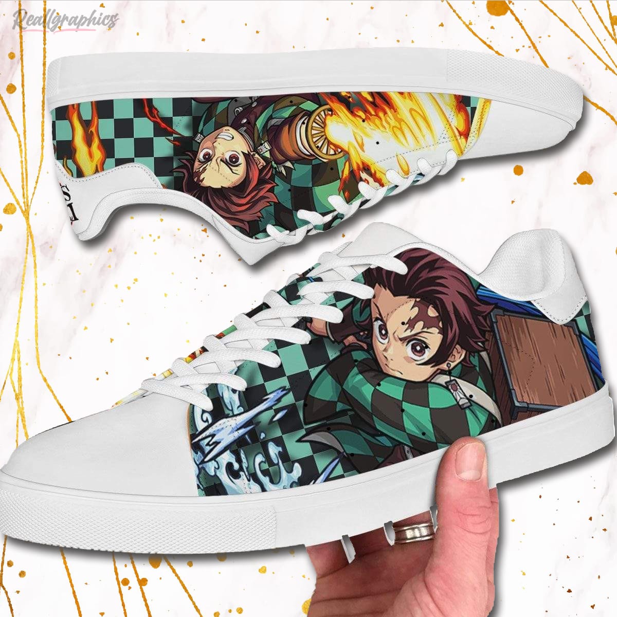 Tanjiro Water and Fire Skate Sneakers Custom Demon Slayer Anime Shoes