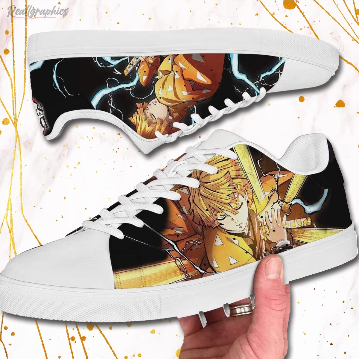 Zenitsu Agatsuma Skate Sneakers Demon Slayer Custom Anime Shoes