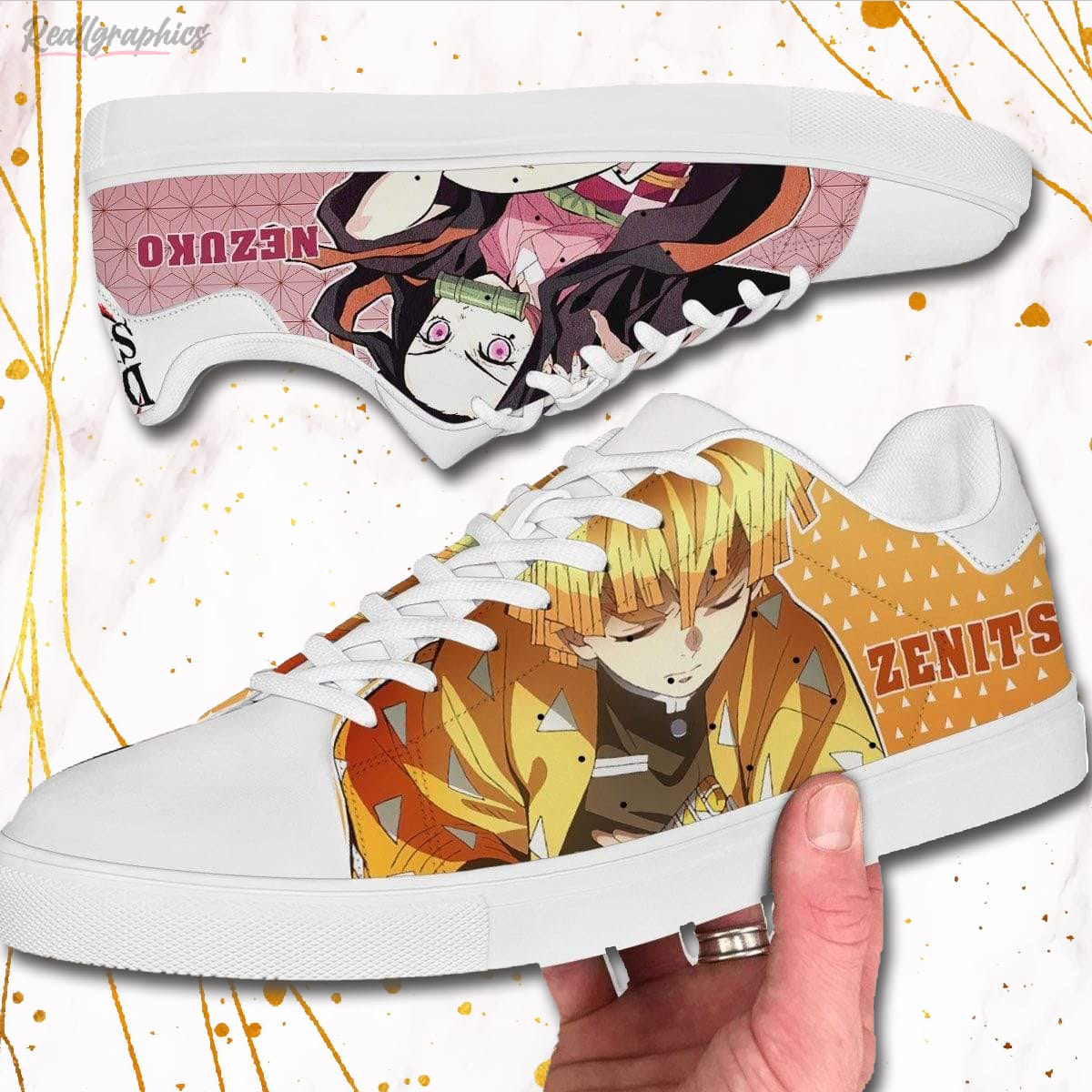 Zenitsu and Nezuko Skate Sneakers Custom Demon Slayer Anime Shoes