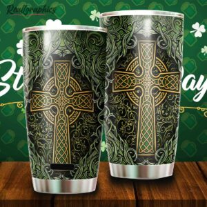 amazing celtic cross st patrick green stainless steel tumbler cup qe74ju