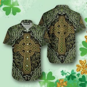celtic cross st patrick green irish viking nordic knots hawaiian shirt 1 aficqi
