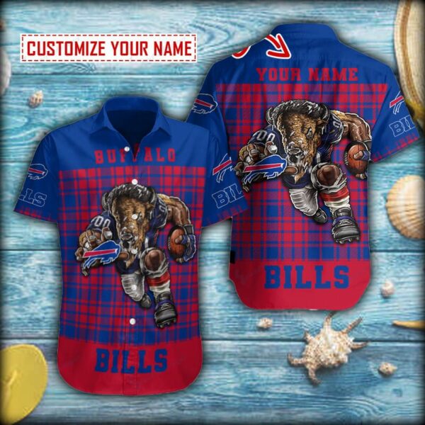 checkered pattern buffalo bills mascot button shirt rbktpo