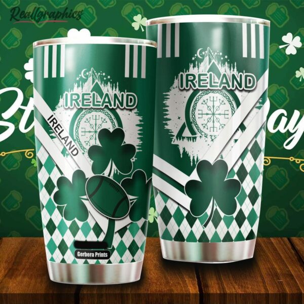 ireland rugby shamrock patricks day green stainless steel tumbler cup cvjuco