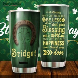 patricks day irish blessing shamrock horseshoe stainless steel tumbler cup cq3iuy