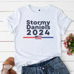 a t shirt white stormy daniels trump president 2024 T7sgb