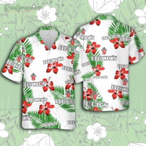 becks beer hawaiian hibiscus flower pattern tropical beach shirt hawaiian beer shirt dKnb5